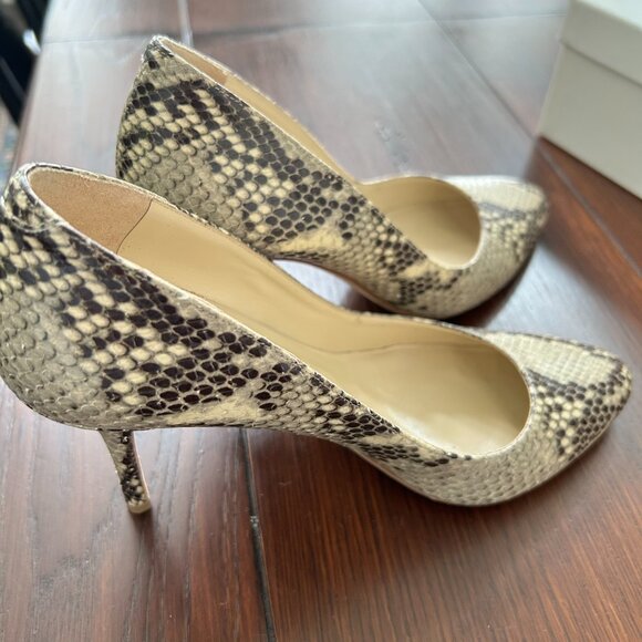 Jimmy Choo Gilbert Snakeskin Pumps Heels Leather Shoes Natural Tan Size 37.5 - Picture 1 of 4